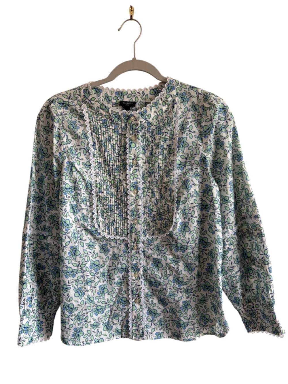 Talbots Coquette Spring Floral 100% Cotton Blouse Size MediumPetite Office
